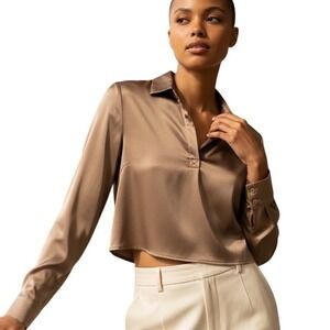 Pleione Collared Long Sleeve Top‎ Blouse Bronze Brown Classic